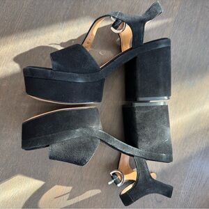 New No Box Marc Fisher Normi Ankle Strap Black Suede Platform